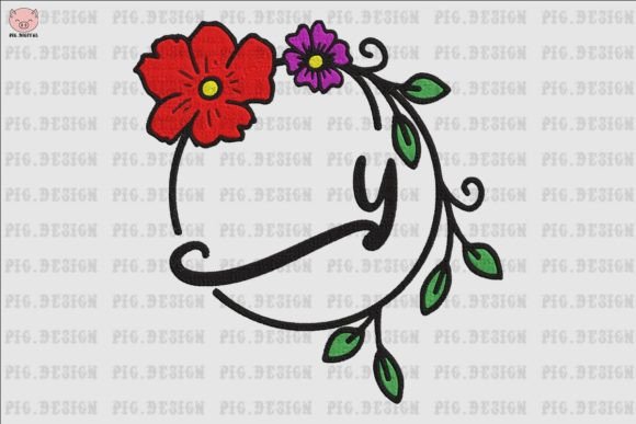 Flower Font Y: Elegant Embroidery Design